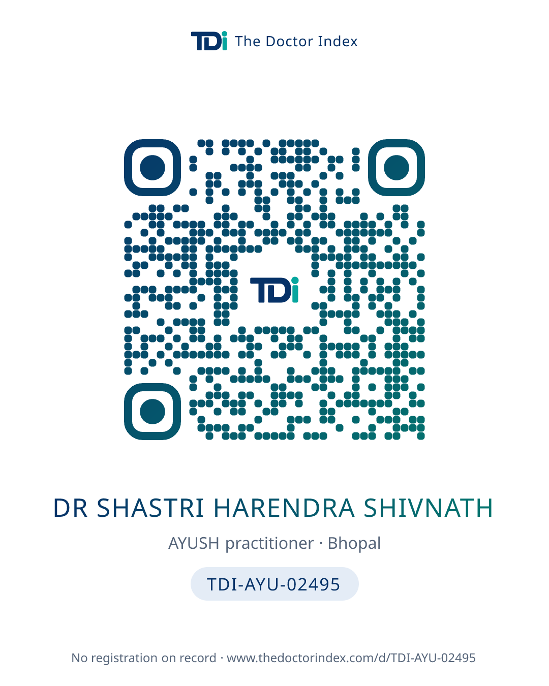QR card for Dr Shastri Harendra Shivnath, TDI-AYU-02495