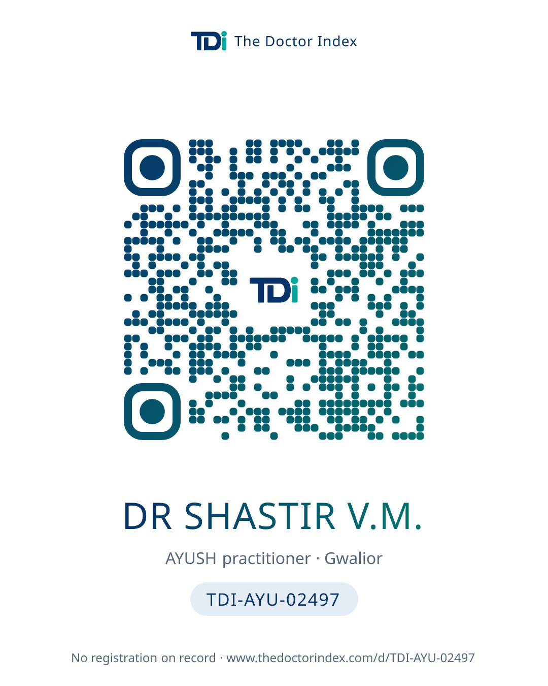 QR card for Dr Shastir V.M., TDI-AYU-02497