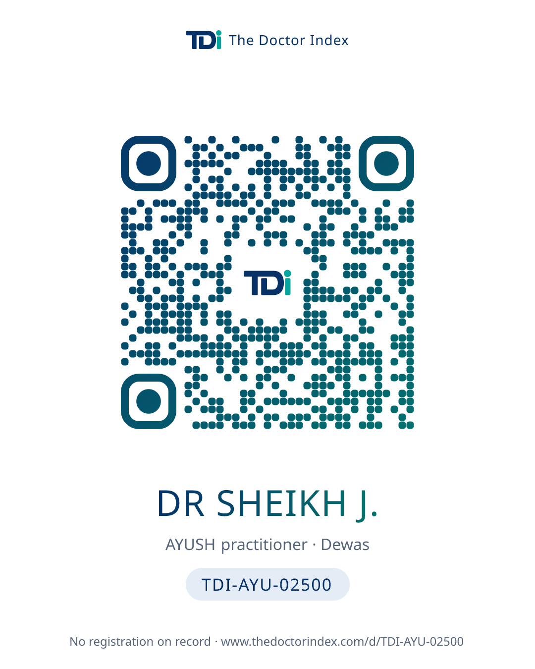 QR card for Dr Sheikh J., TDI-AYU-02500