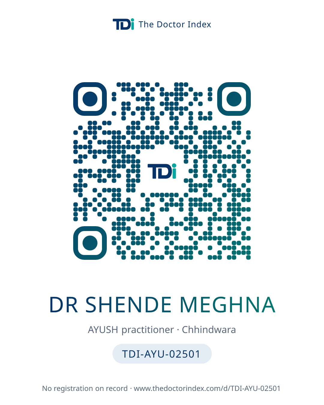 QR card for Dr Shende Meghna, TDI-AYU-02501