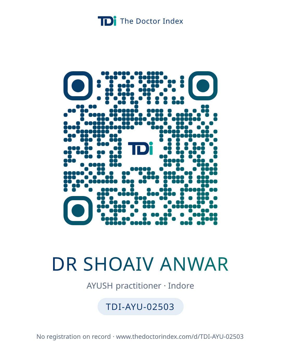 QR card for Dr Shoaiv Anwar, TDI-AYU-02503