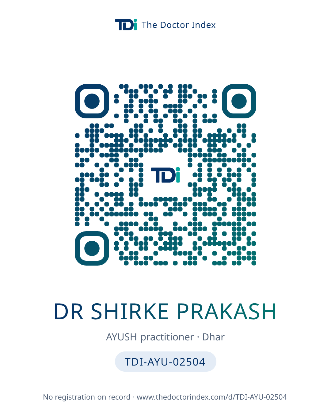 QR card for Dr Shirke Prakash, TDI-AYU-02504
