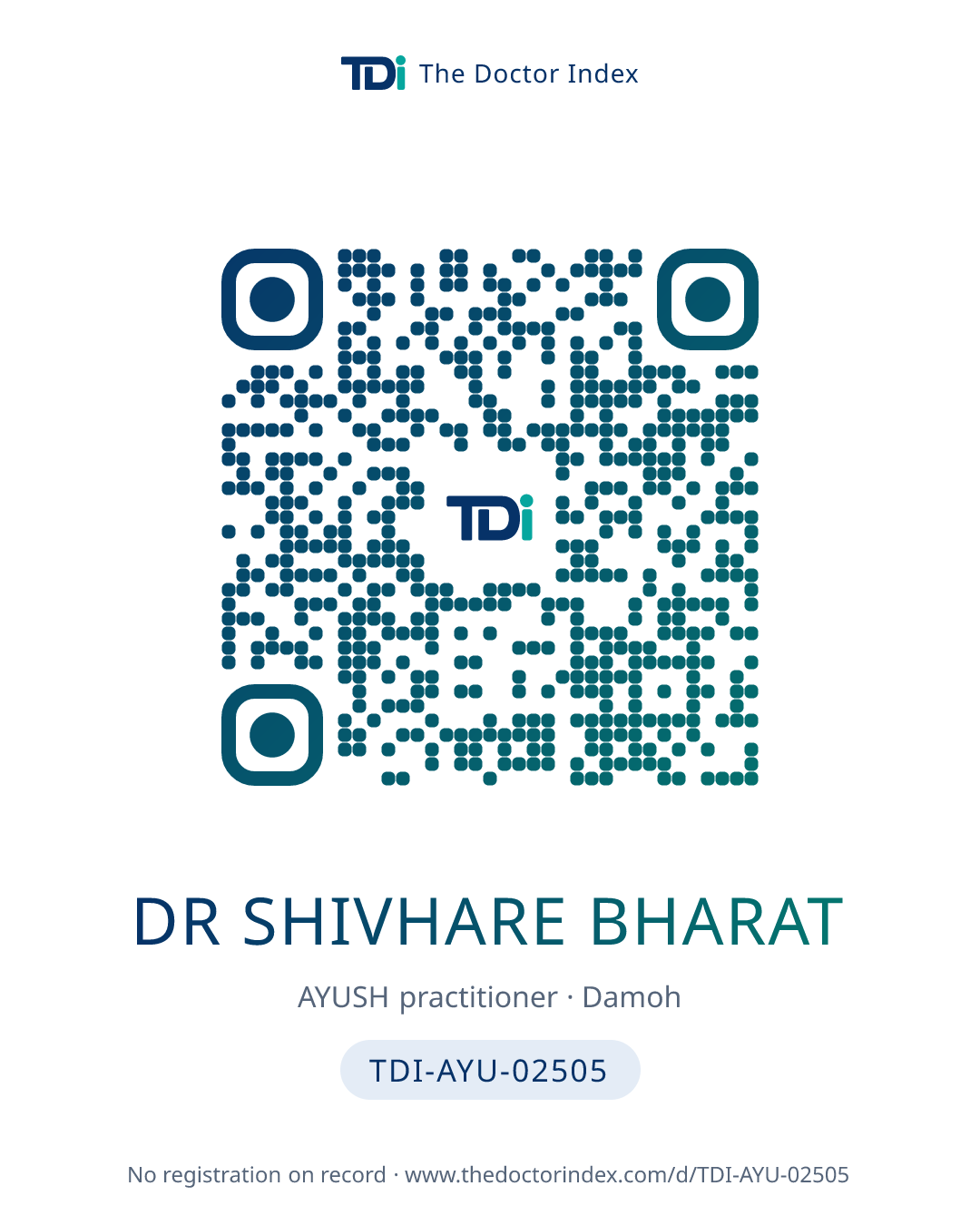 QR card for Dr Shivhare Bharat, TDI-AYU-02505