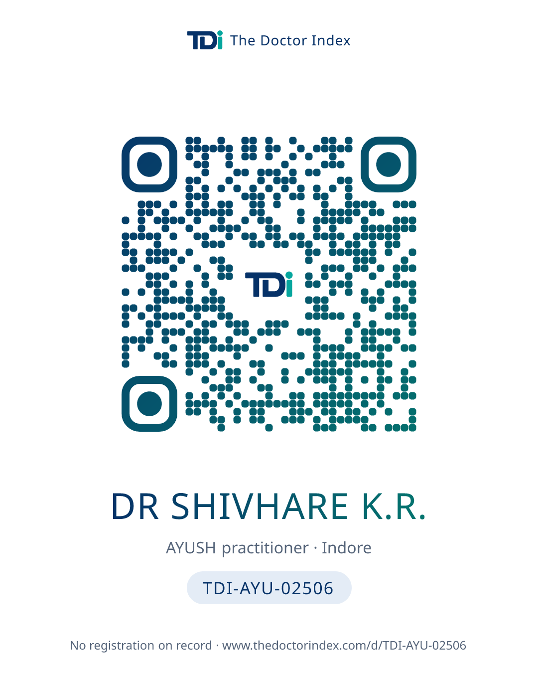 QR card for Dr Shivhare K.R., TDI-AYU-02506