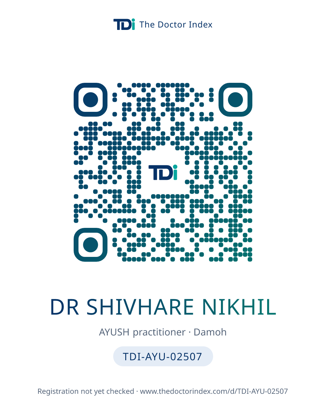 QR card for Dr Shivhare Nikhil, TDI-AYU-02507