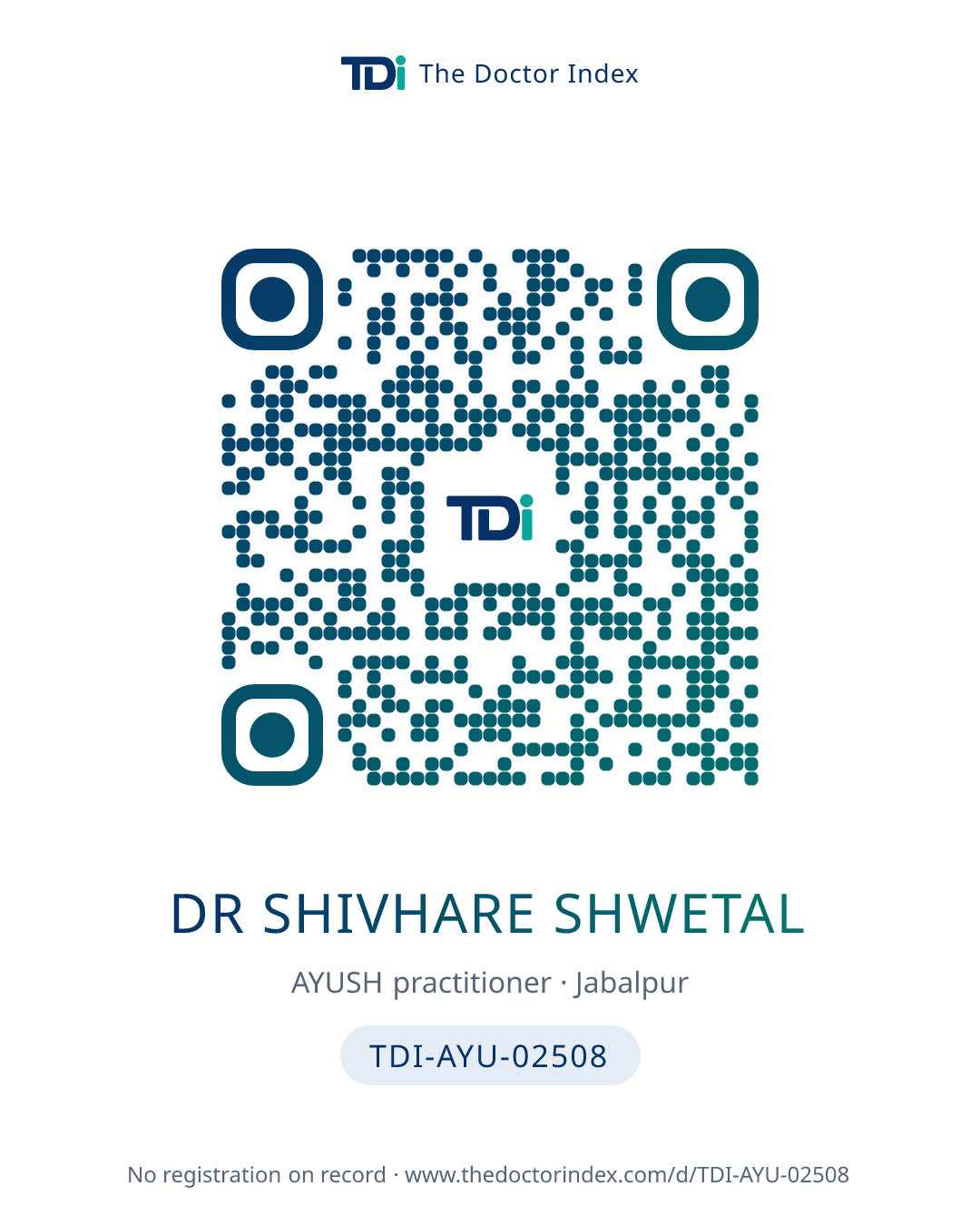 QR card for Dr Shivhare Shwetal, TDI-AYU-02508