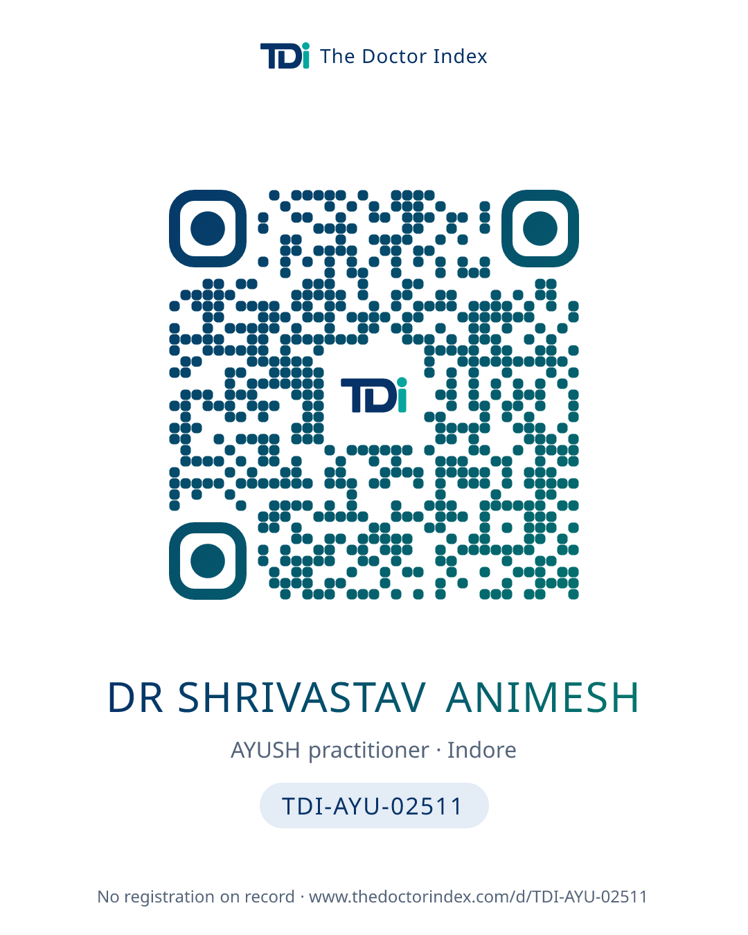 QR card for Dr Shrivastav Animesh, TDI-AYU-02511