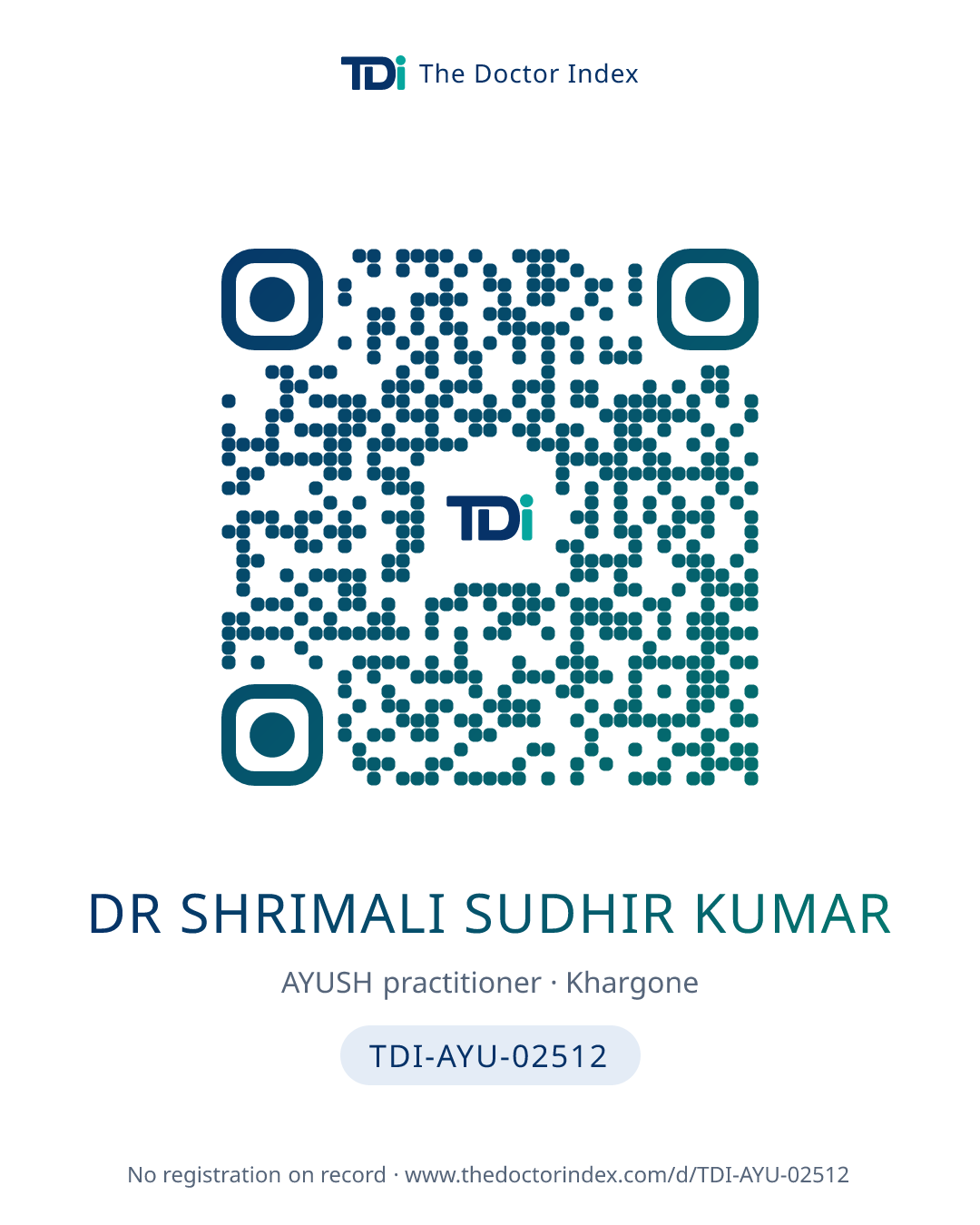 QR card for Dr Shrimali Sudhir Kumar, TDI-AYU-02512
