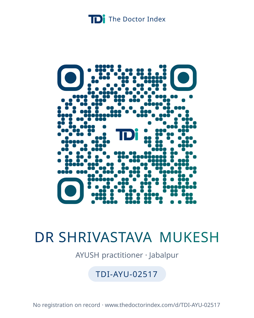 QR card for Dr Shrivastava Mukesh, TDI-AYU-02517