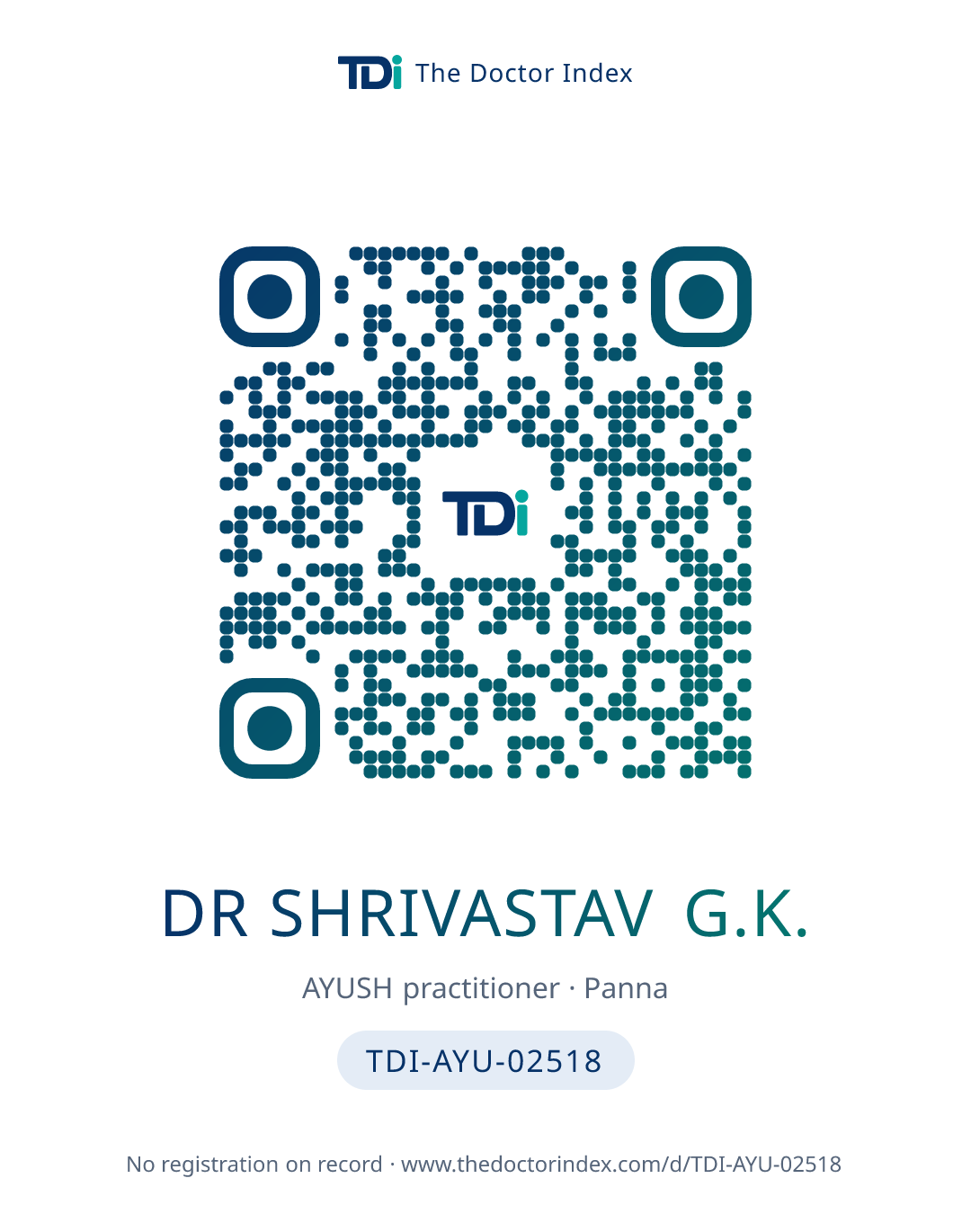 QR card for Dr Shrivastav G.K., TDI-AYU-02518