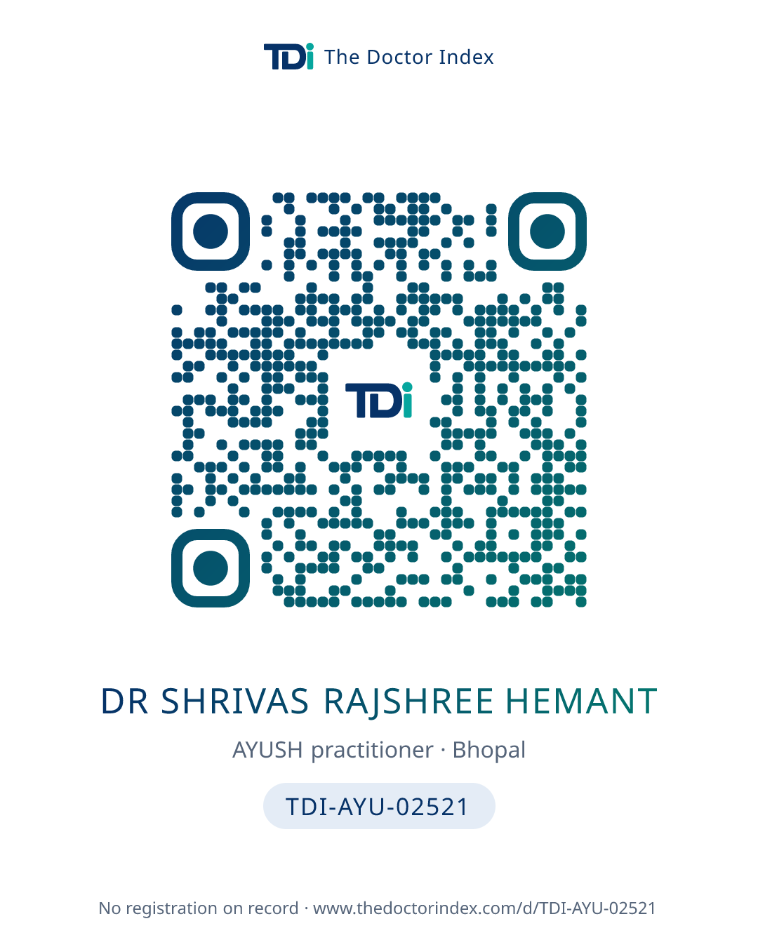 QR card for Dr Shrivas Rajshree Hemant, TDI-AYU-02521