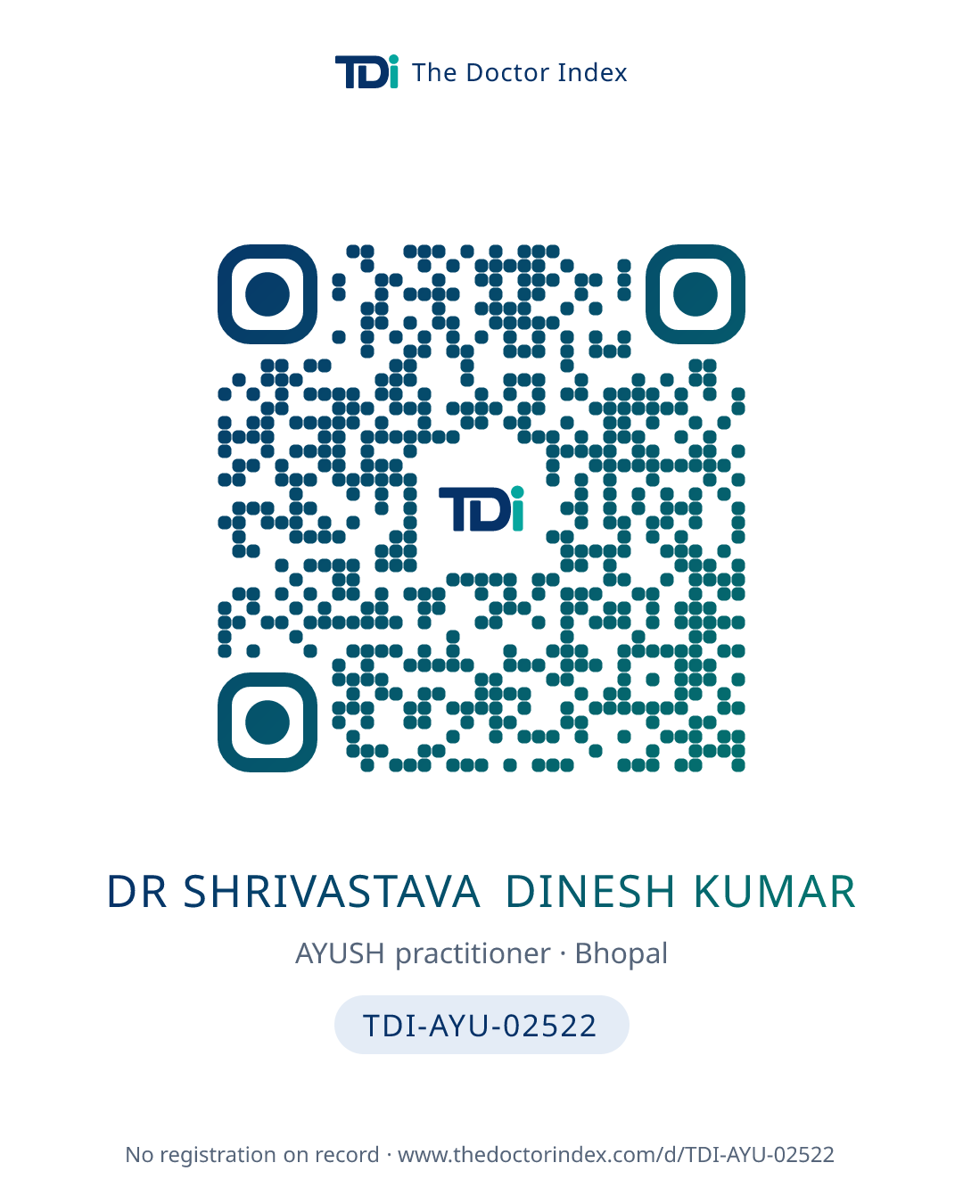 QR card for Dr Shrivastava Dinesh Kumar, TDI-AYU-02522
