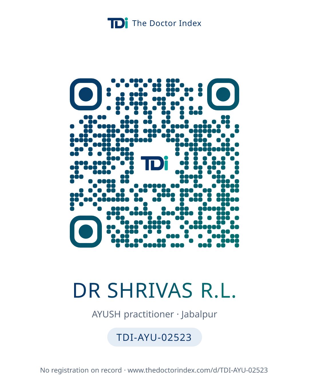 QR card for Dr Shrivas R.L., TDI-AYU-02523