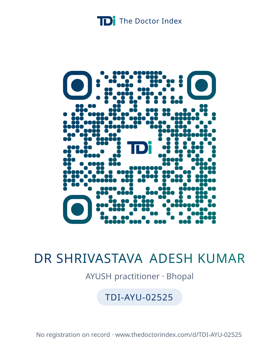 QR card for Dr Shrivastava Adesh Kumar, TDI-AYU-02525