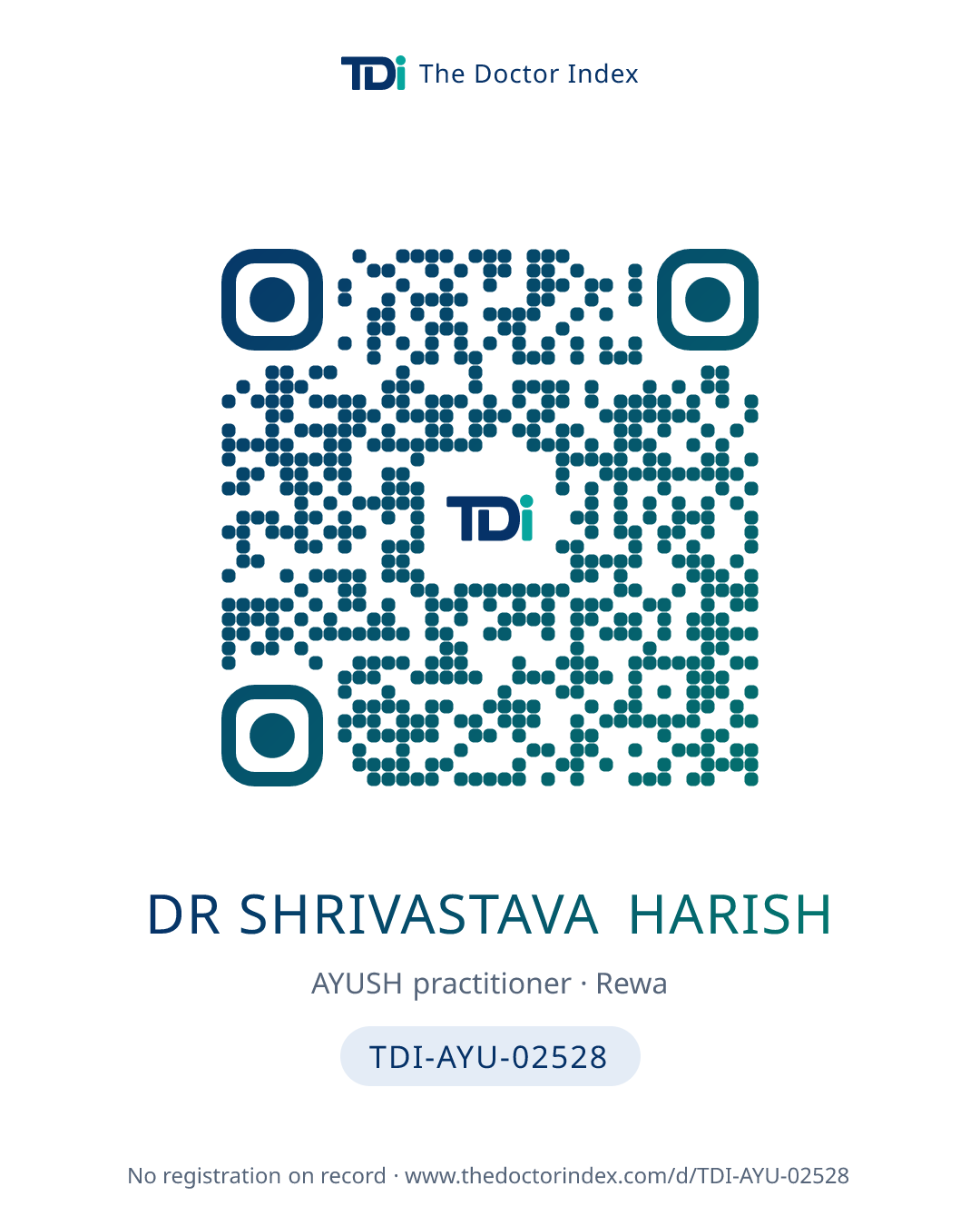 QR card for Dr Shrivastava Harish, TDI-AYU-02528