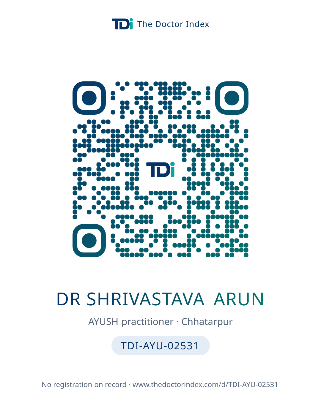 QR card for Dr Shrivastava Arun, TDI-AYU-02531