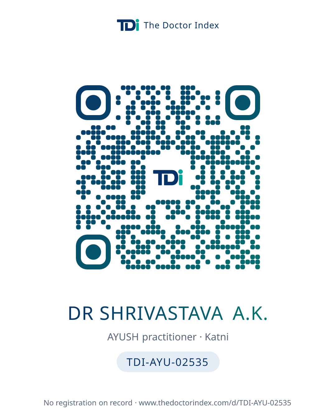 QR card for Dr Shrivastava A.K., TDI-AYU-02535