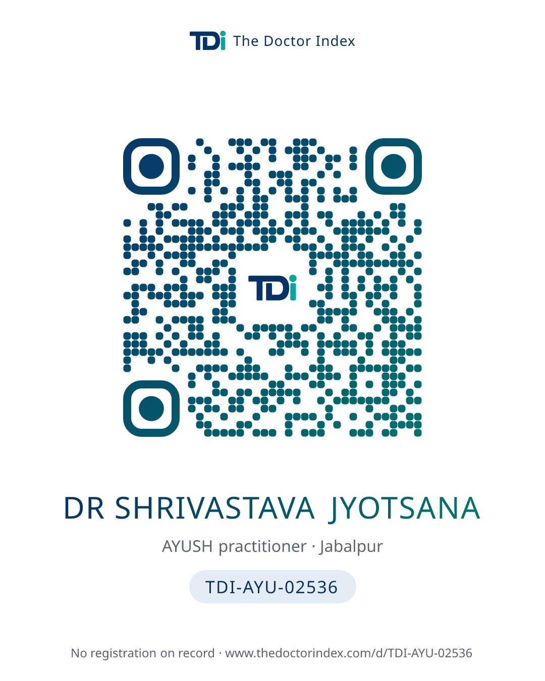 QR card for Dr Shrivastava Jyotsana, TDI-AYU-02536