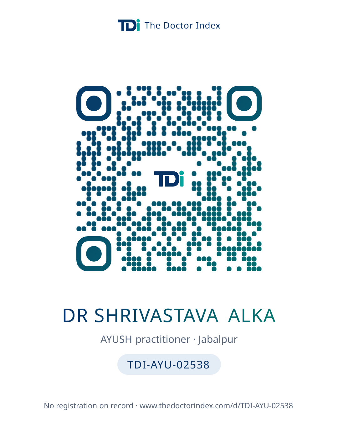 QR card for Dr Shrivastava Alka, TDI-AYU-02538