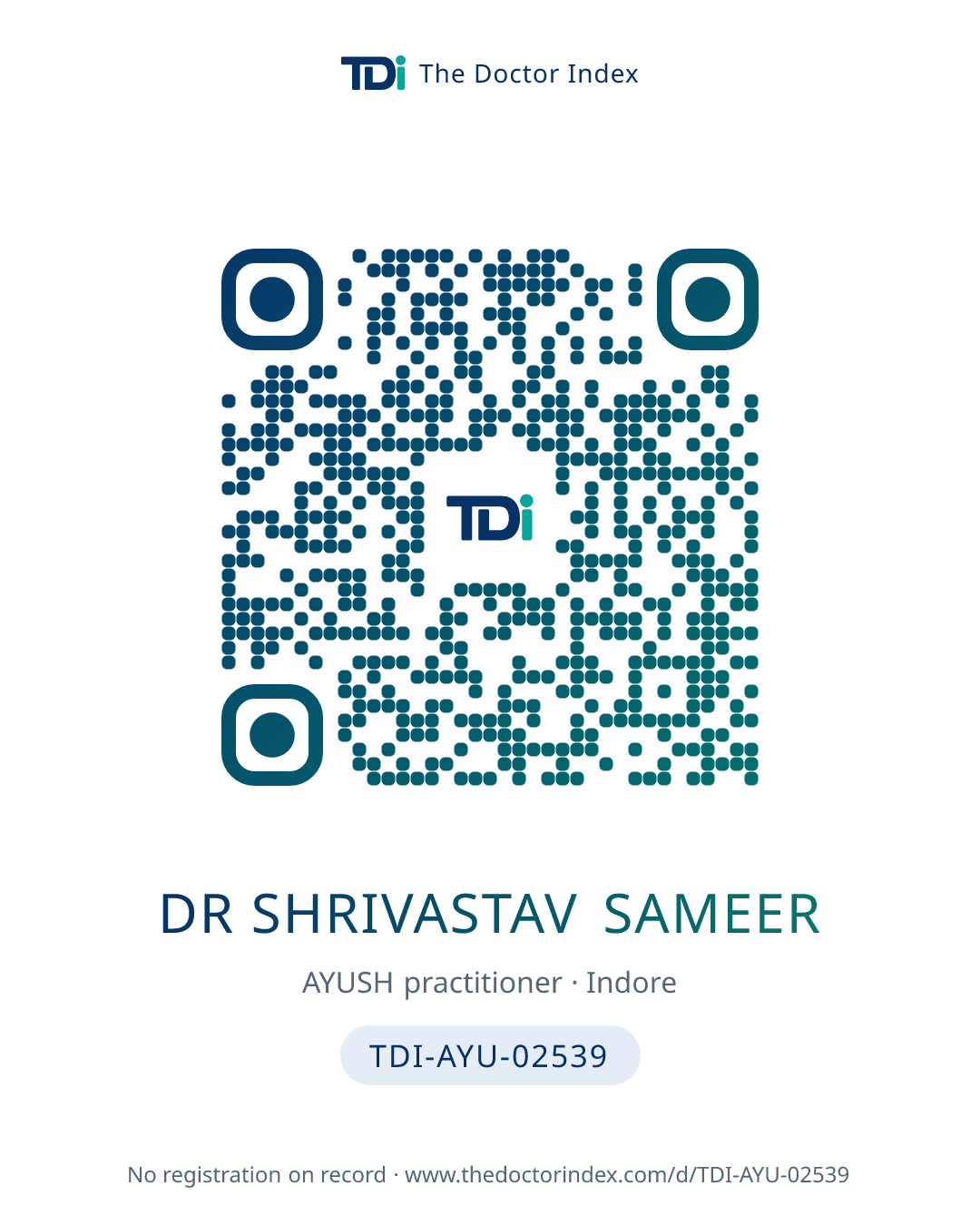 QR card for Dr Shrivastav Sameer, TDI-AYU-02539