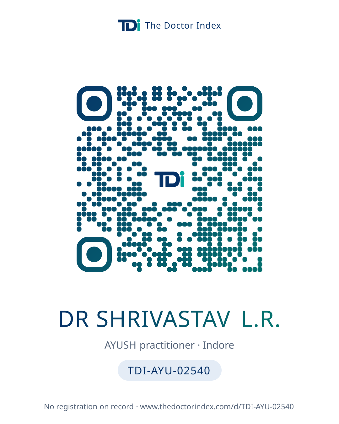 QR card for Dr Shrivastav L.R., TDI-AYU-02540