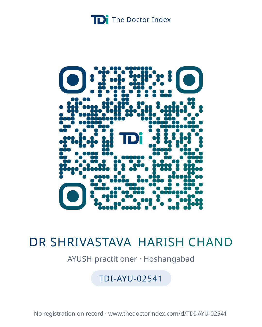 QR card for Dr Shrivastava Harish Chand, TDI-AYU-02541