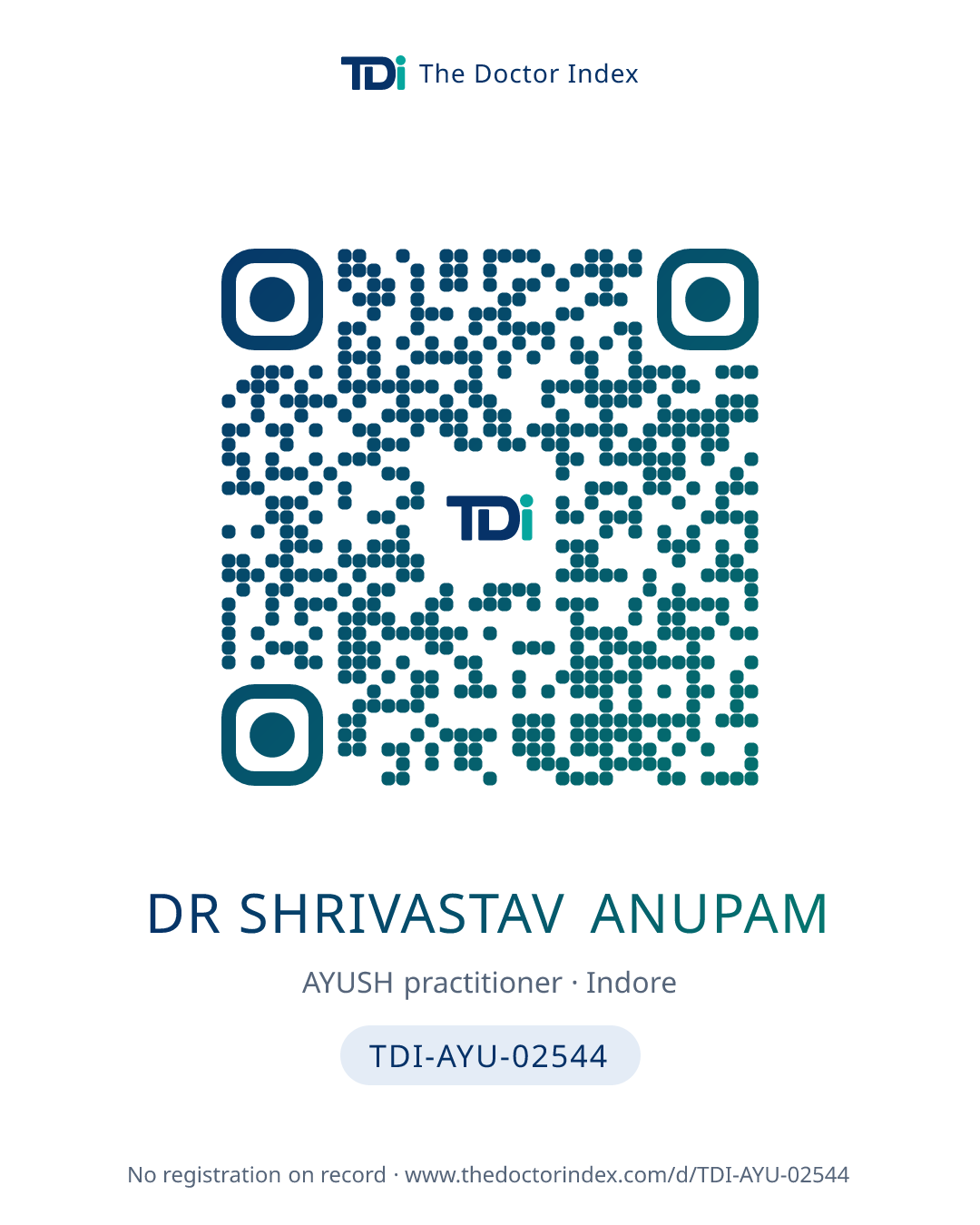 QR card for Dr Shrivastav Anupam, TDI-AYU-02544
