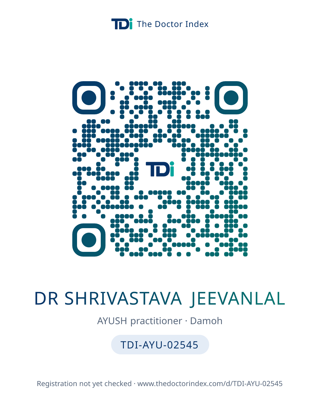 QR card for Dr Shrivastava Jeevanlal, TDI-AYU-02545