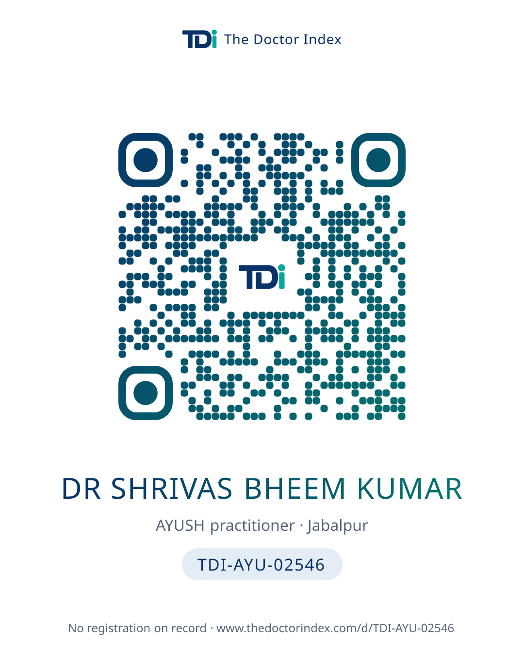 QR card for Dr Shrivas Bheem Kumar, TDI-AYU-02546