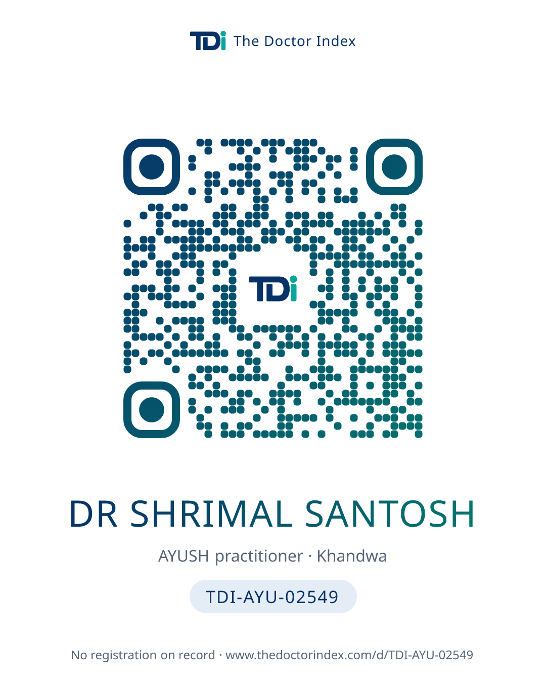 QR card for Dr Shrimal Santosh, TDI-AYU-02549