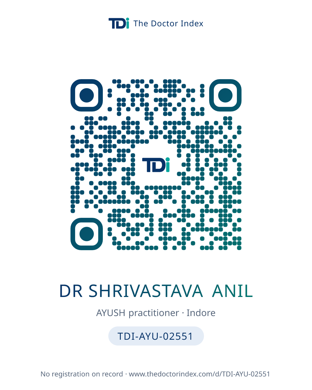 QR card for Dr Shrivastava Anil, TDI-AYU-02551