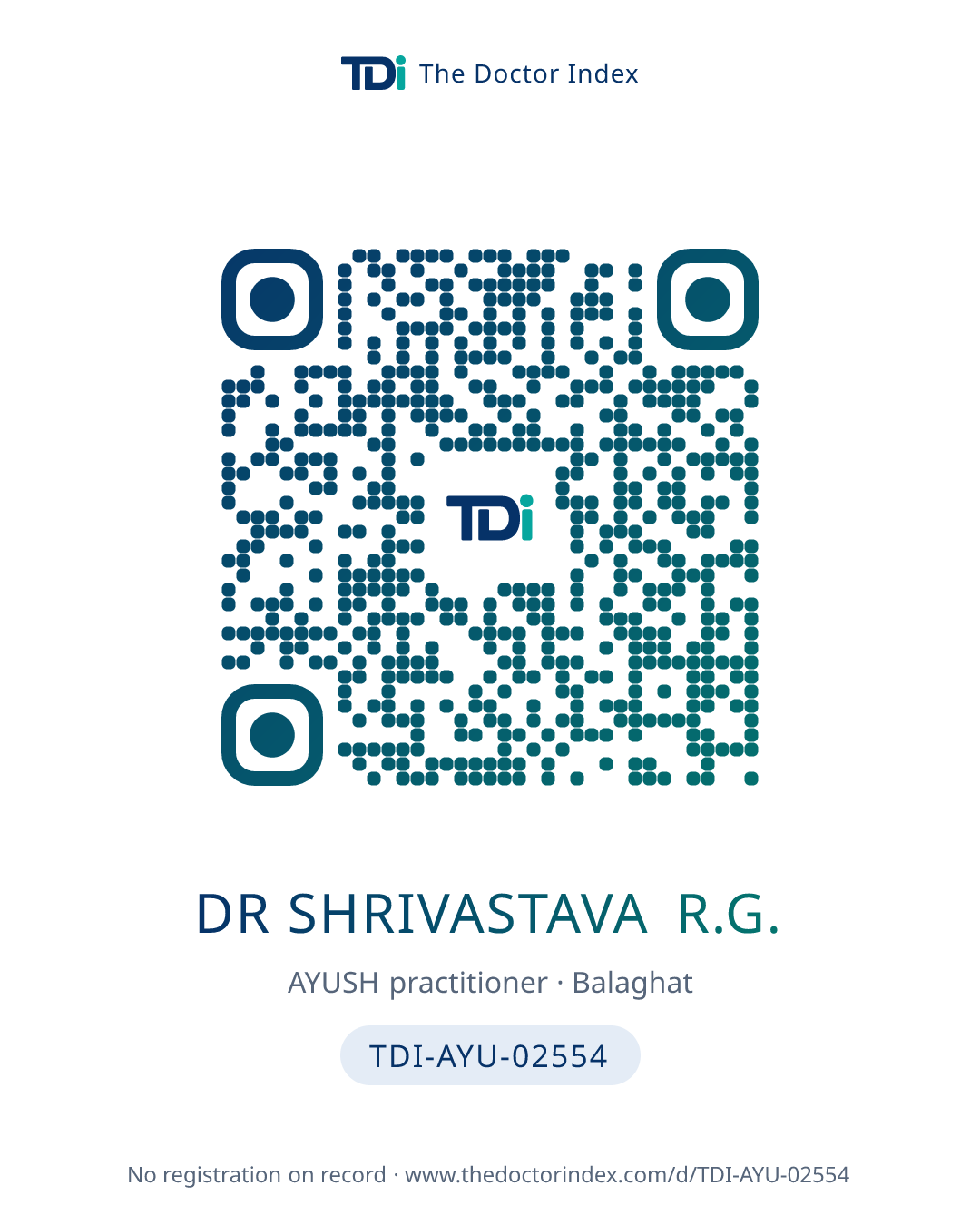 QR card for Dr Shrivastava R.G., TDI-AYU-02554