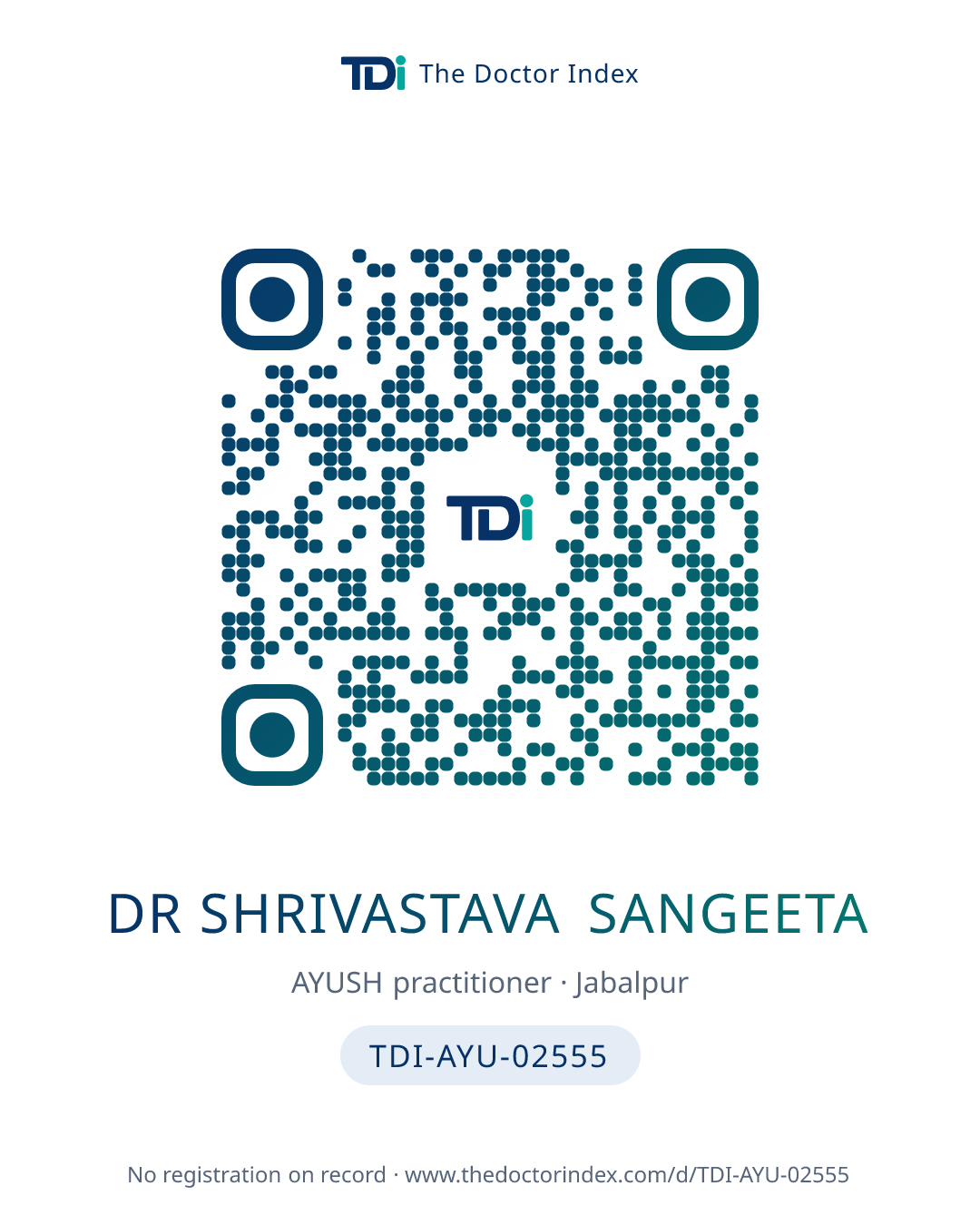 QR card for Dr Shrivastava Sangeeta, TDI-AYU-02555