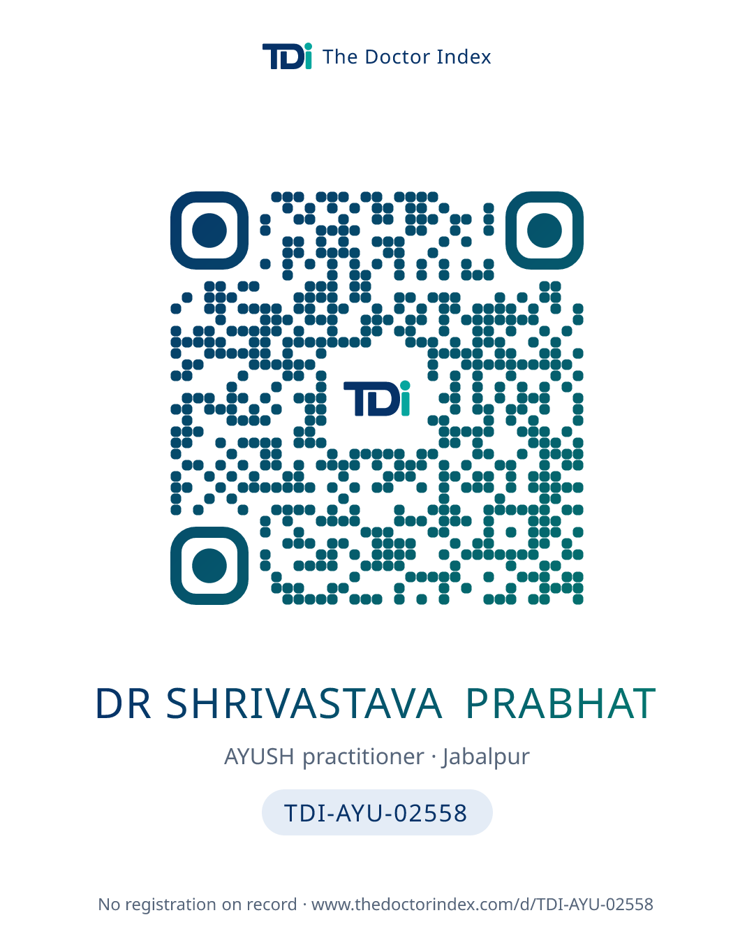 QR card for Dr Shrivastava Prabhat, TDI-AYU-02558