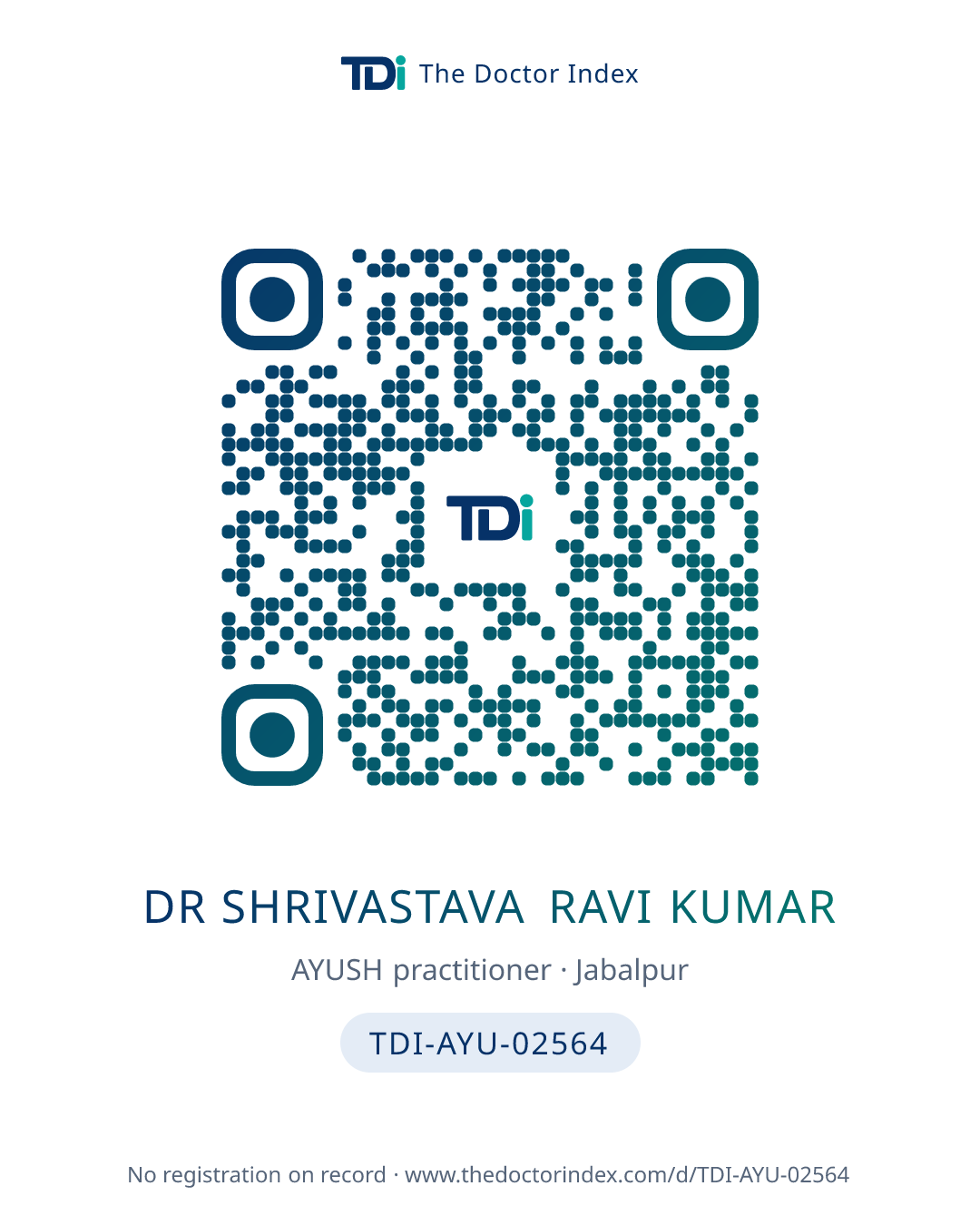 QR card for Dr Shrivastava Ravi Kumar, TDI-AYU-02564