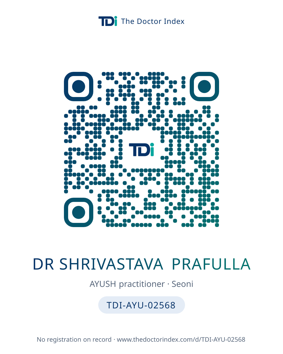 QR card for Dr Shrivastava Prafulla, TDI-AYU-02568