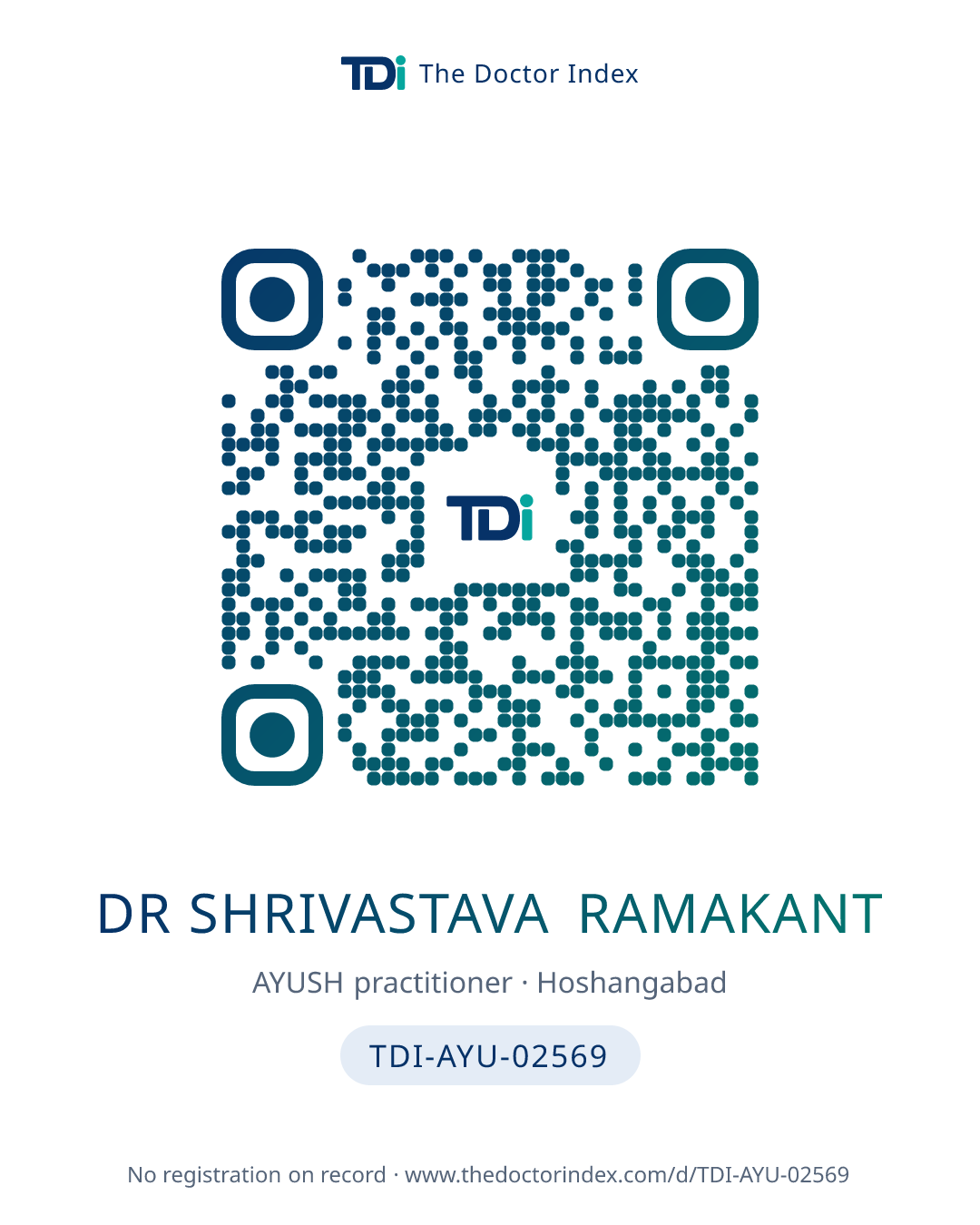 QR card for Dr Shrivastava Ramakant, TDI-AYU-02569