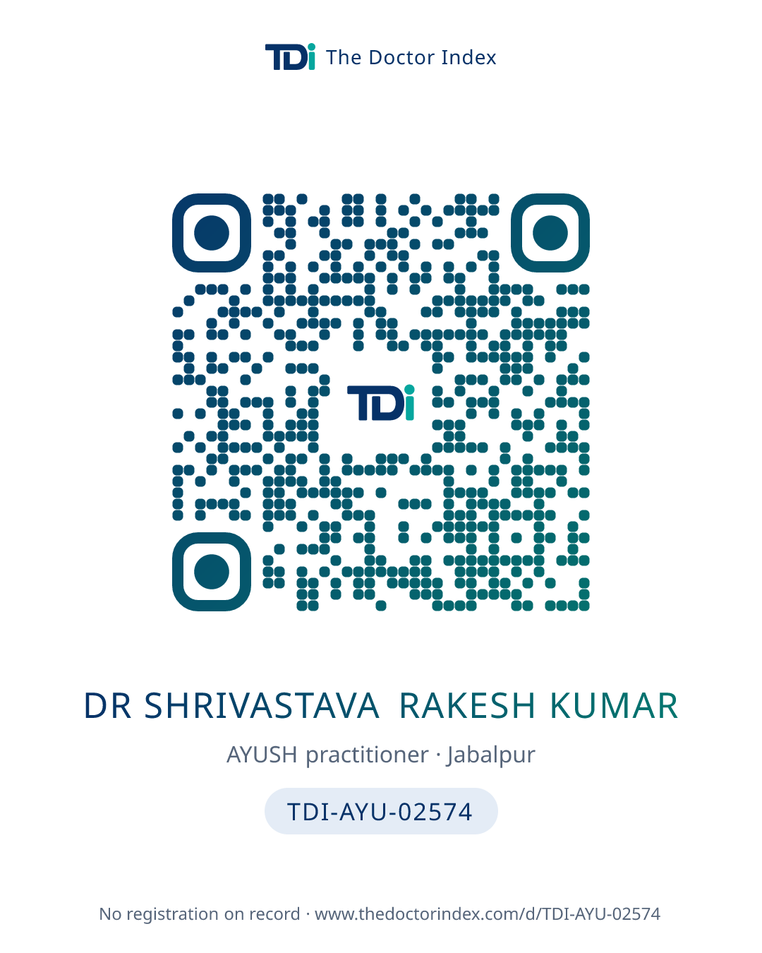 QR card for Dr Shrivastava Rakesh Kumar, TDI-AYU-02574