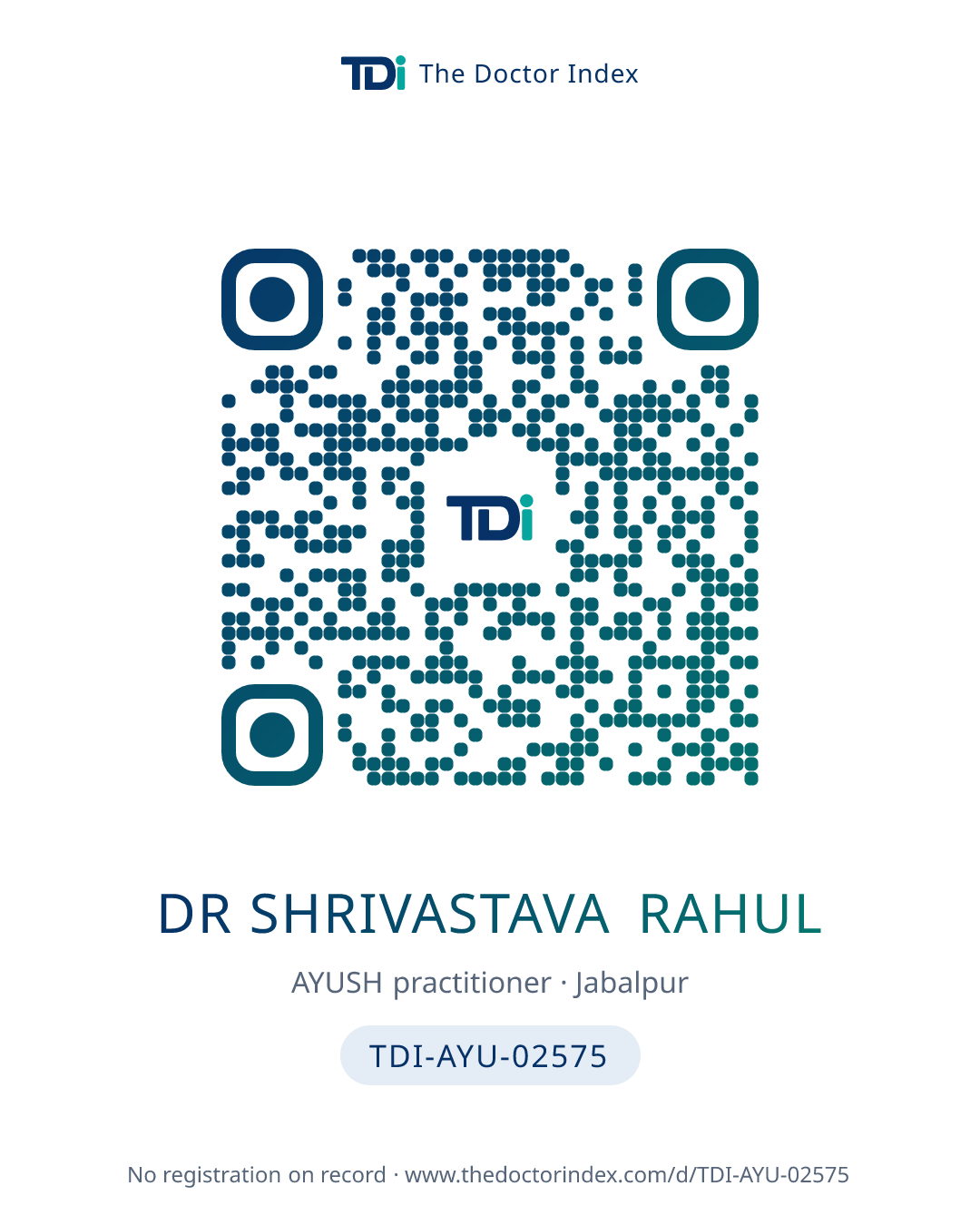 QR card for Dr Shrivastava Rahul, TDI-AYU-02575