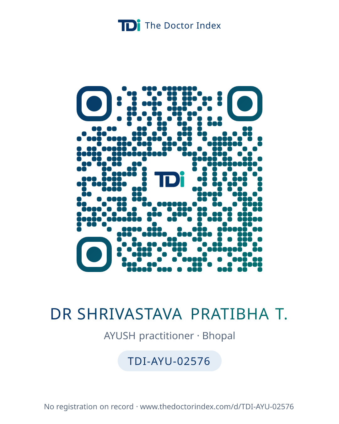QR card for Dr Shrivastava Pratibha T., TDI-AYU-02576