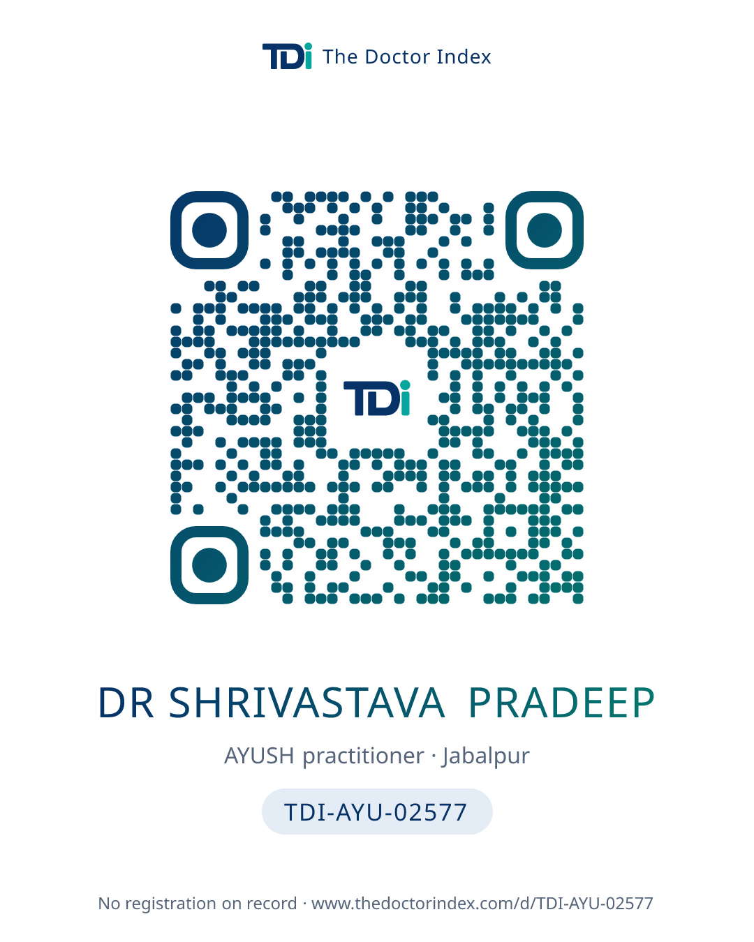 QR card for Dr Shrivastava Pradeep, TDI-AYU-02577