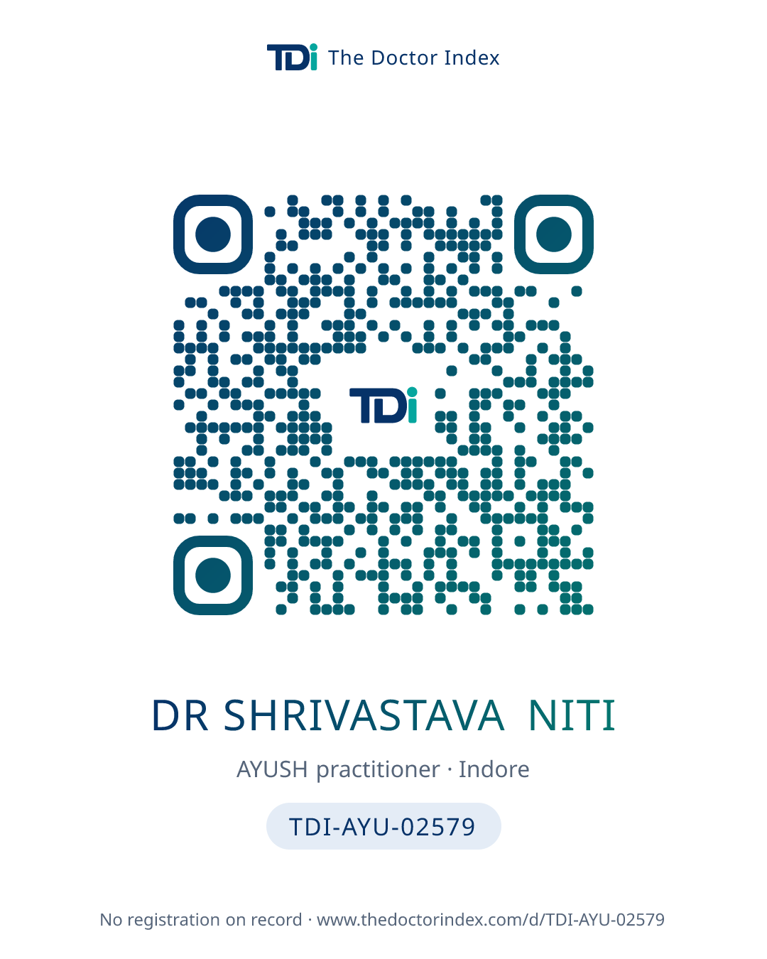 QR card for Dr Shrivastava Niti, TDI-AYU-02579