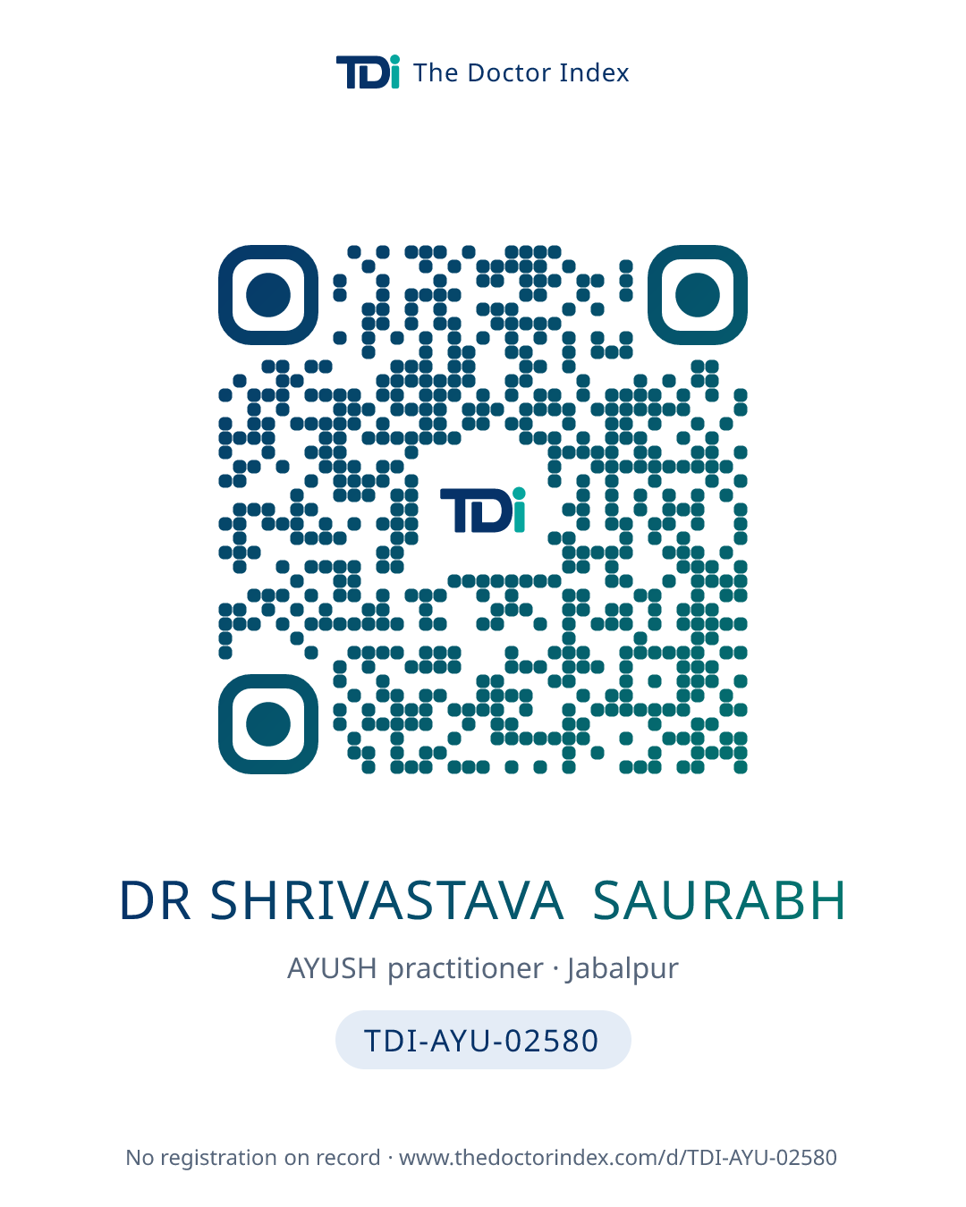 QR card for Dr Shrivastava Saurabh, TDI-AYU-02580
