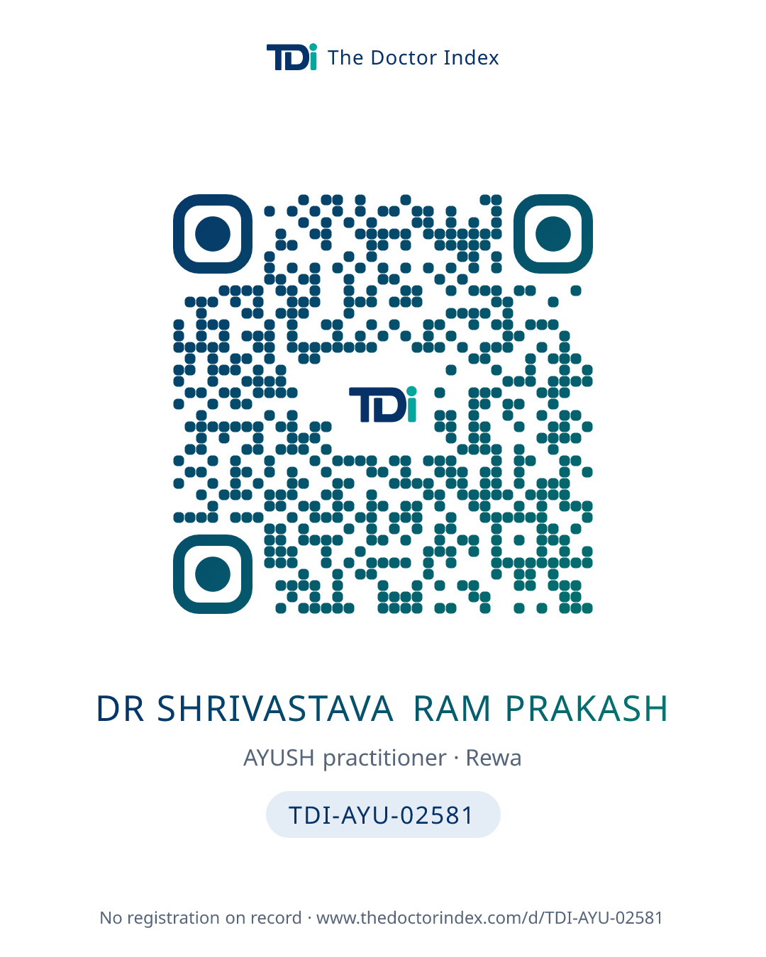QR card for Dr Shrivastava Ram Prakash, TDI-AYU-02581