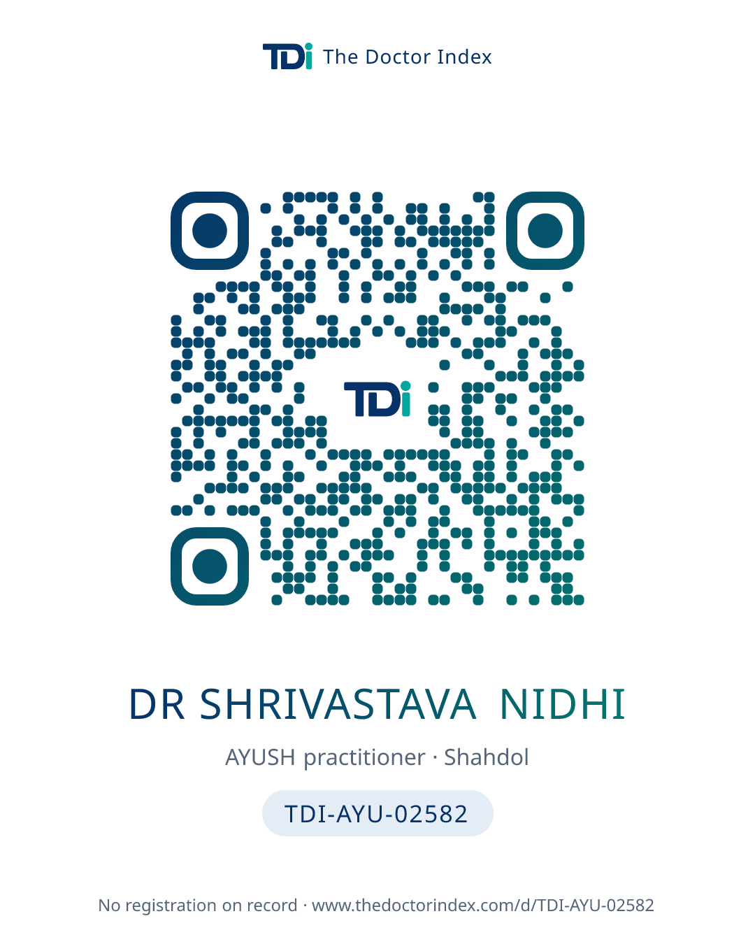 QR card for Dr Shrivastava Nidhi, TDI-AYU-02582
