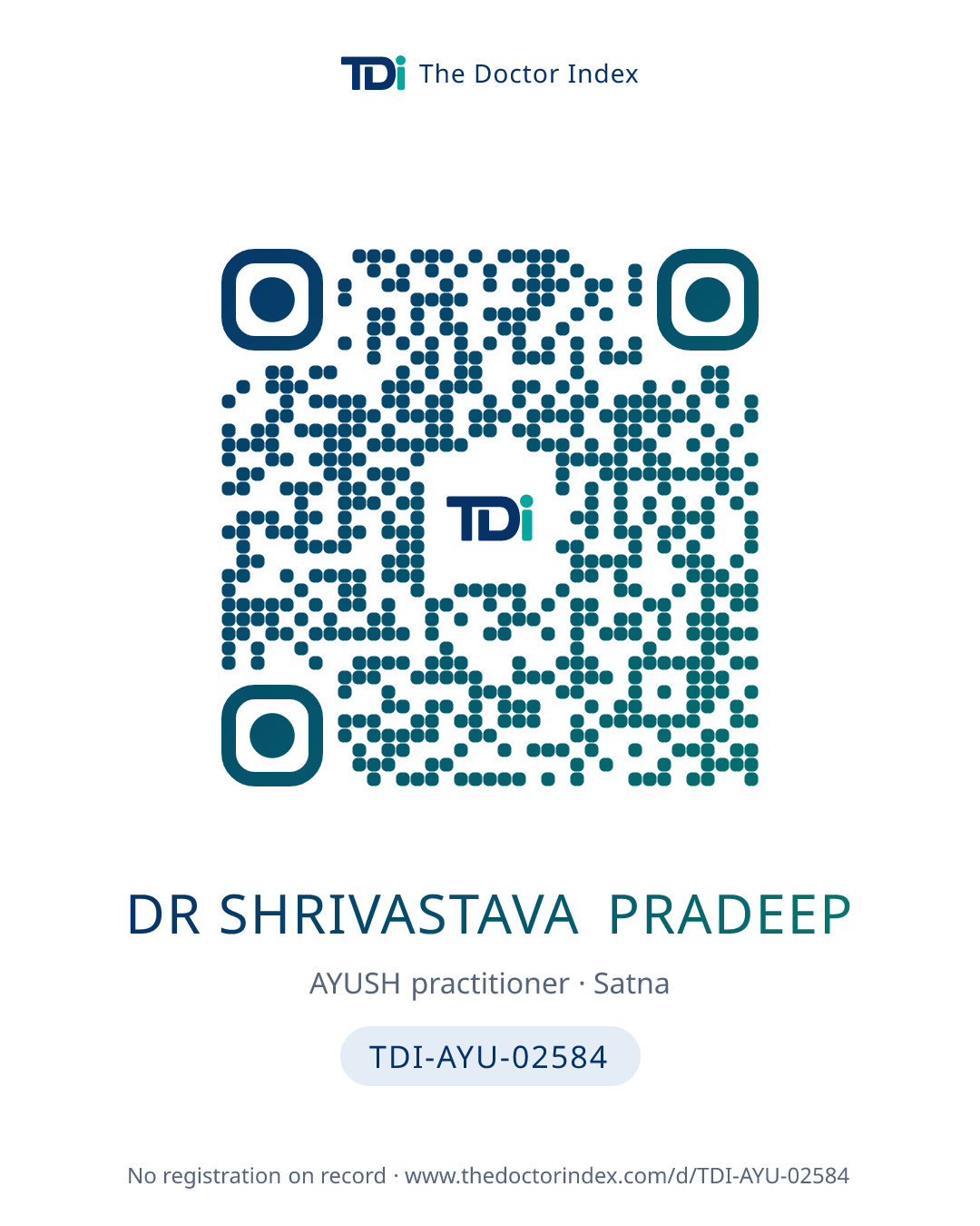 QR card for Dr Shrivastava Pradeep, TDI-AYU-02584