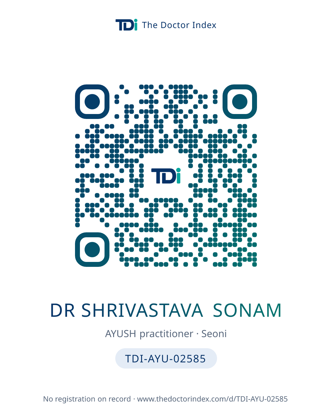 QR card for Dr Shrivastava Sonam, TDI-AYU-02585