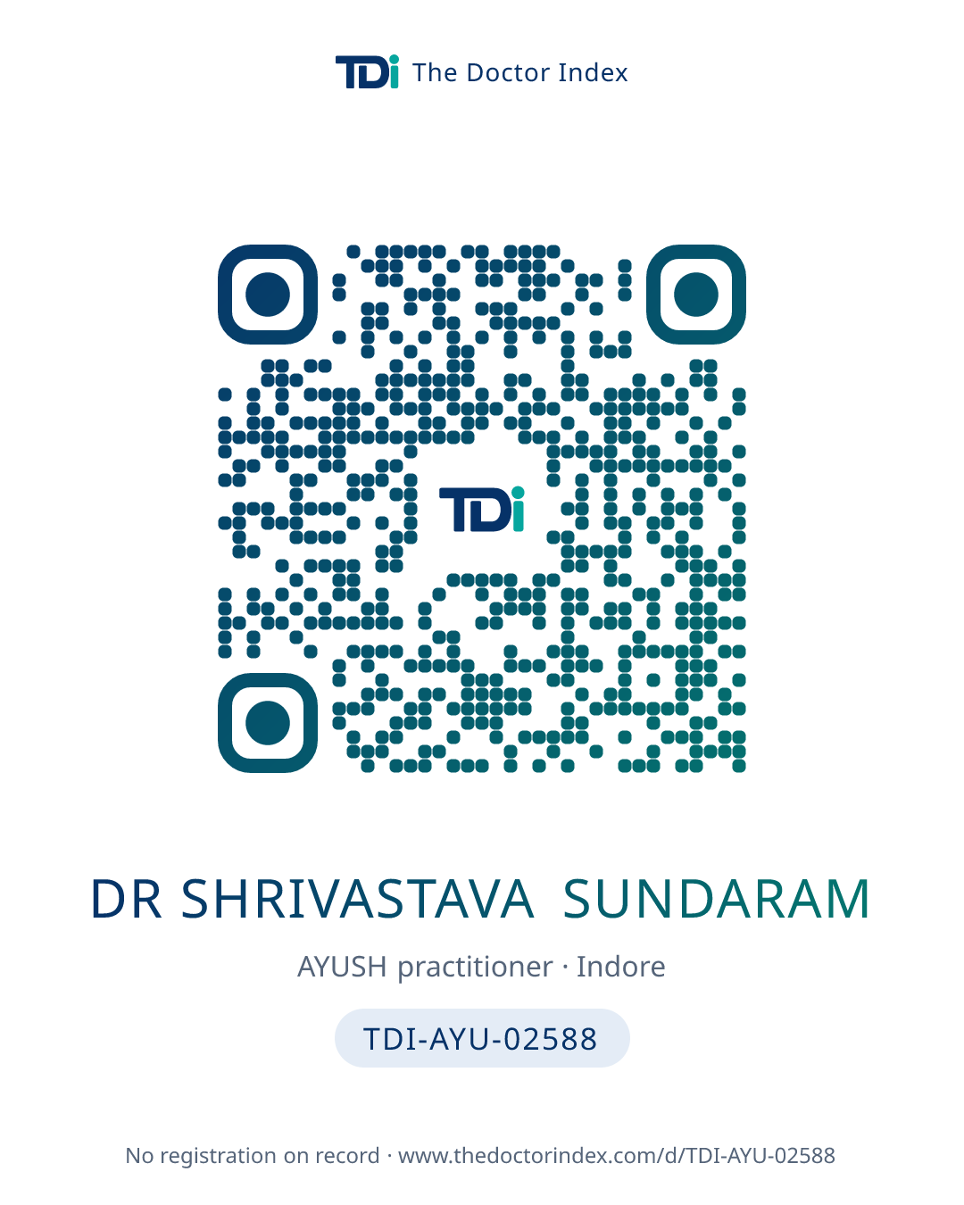QR card for Dr Shrivastava Sundaram, TDI-AYU-02588
