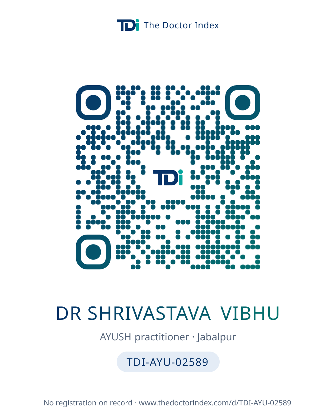 QR card for Dr Shrivastava Vibhu, TDI-AYU-02589