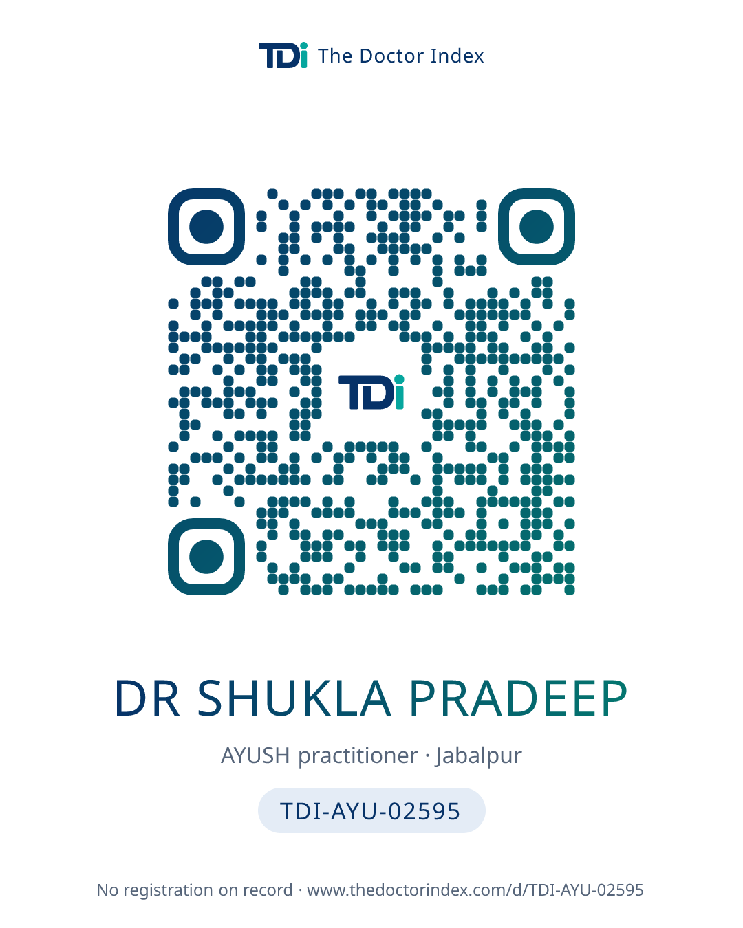 QR card for Dr Shukla Pradeep, TDI-AYU-02595